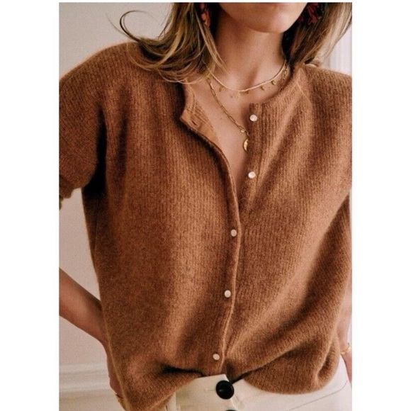 Sezane Gaspard Cardigan Jumper Sweater Mohair Alpaca in Camel Tan Size XS - Picture 2 of 10